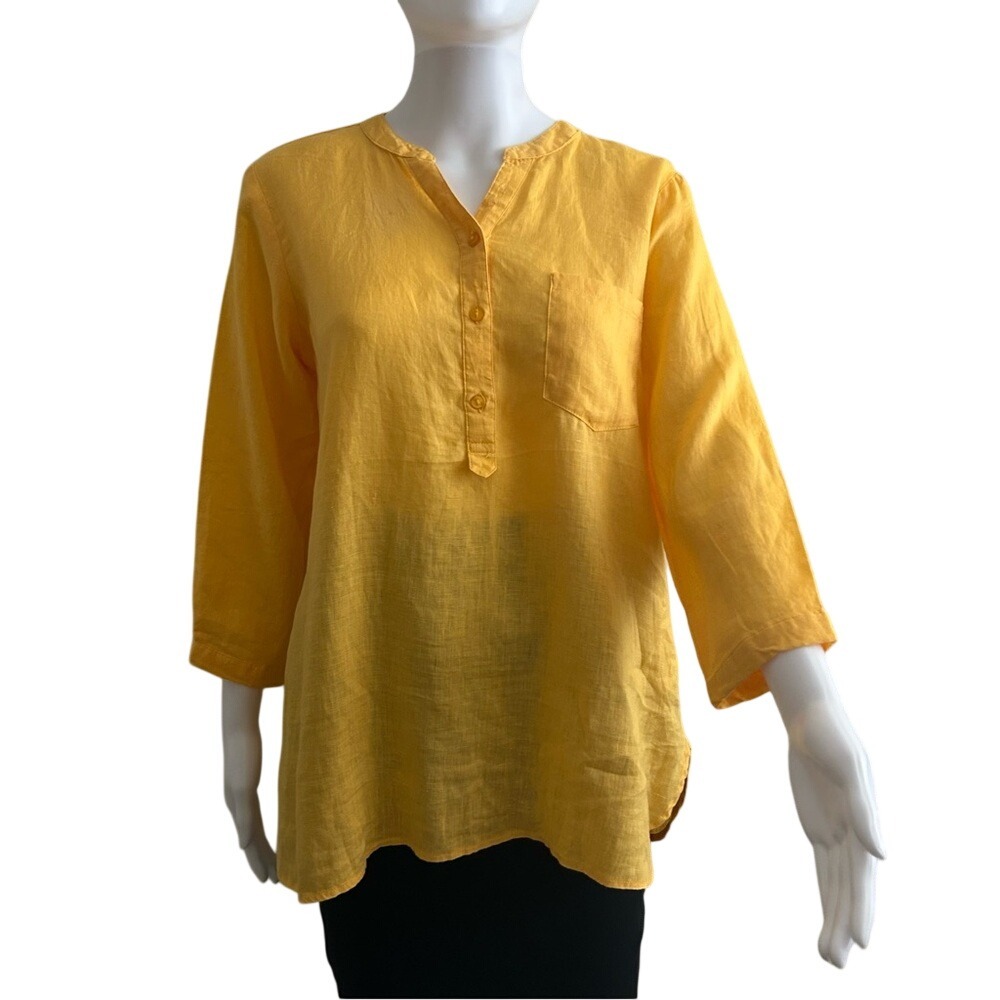 Splash Mustard Yellow Linen Tunic Blouse Size 14